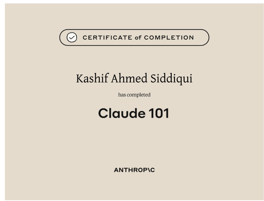 Claude 101 Certificate Thumbnail
